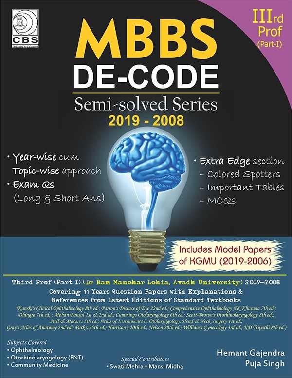 Cover of MBBS DE-Code-3rd Prof (Dr. RML, Avadh University) Semi Solved Series 2019-2000