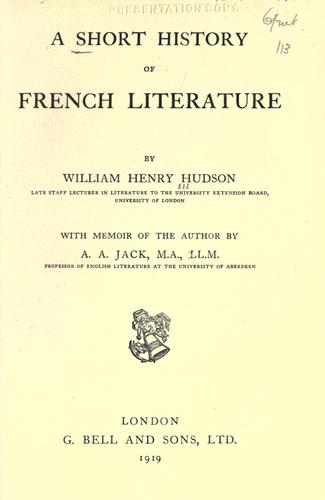 Cover of A Short History Of French Literature